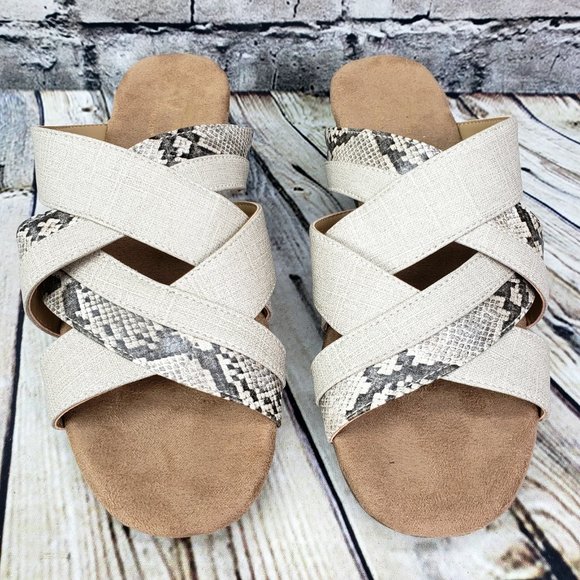 Aerosoles Sandals Women’s 10 M NEW Beige Snakeskin Wedge Slip-On Slide Comfort - Picture 4 of 11
